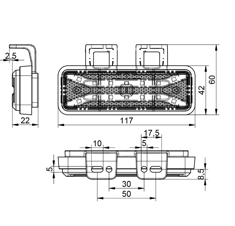 gelbe Begrenzungsleuchte, C-Halter, 0,5 m Kabel -Dobplast - LED