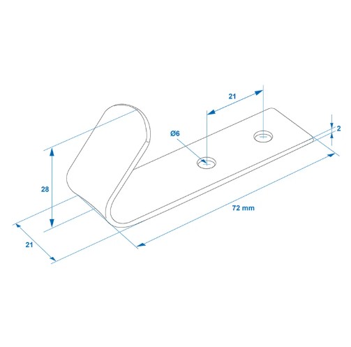 Haken anschraubbar, Planenhaken Metall 72 x 21 x 2 mm